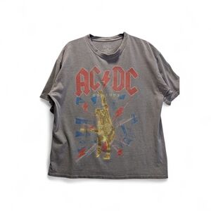 AC/DC Men's Gray Tee with Red and Gold Design Size L/XL Flaws